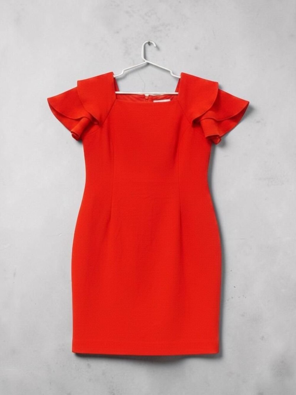 Trina Turk Orange Square-Neck Ruffle/Flutter Sleeve Sheath Dress